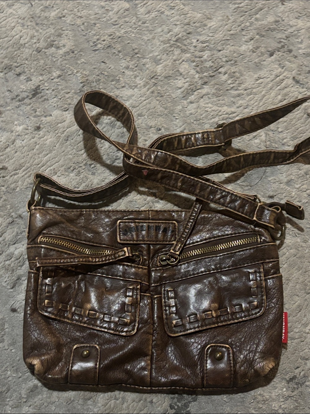 Y2K UNIONBAY Dark Brown Leather Messenger Crossbody Bag
